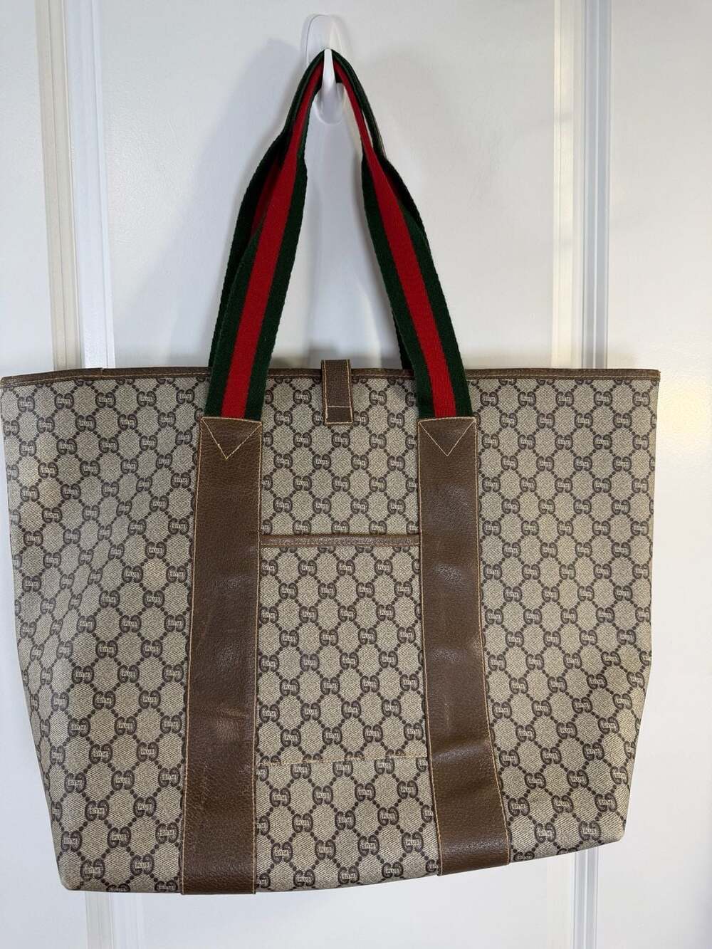 Authentic Vintage Gucci Plus GG Monogram Sherry Line Web Tote Bag - Picture 4 of 11